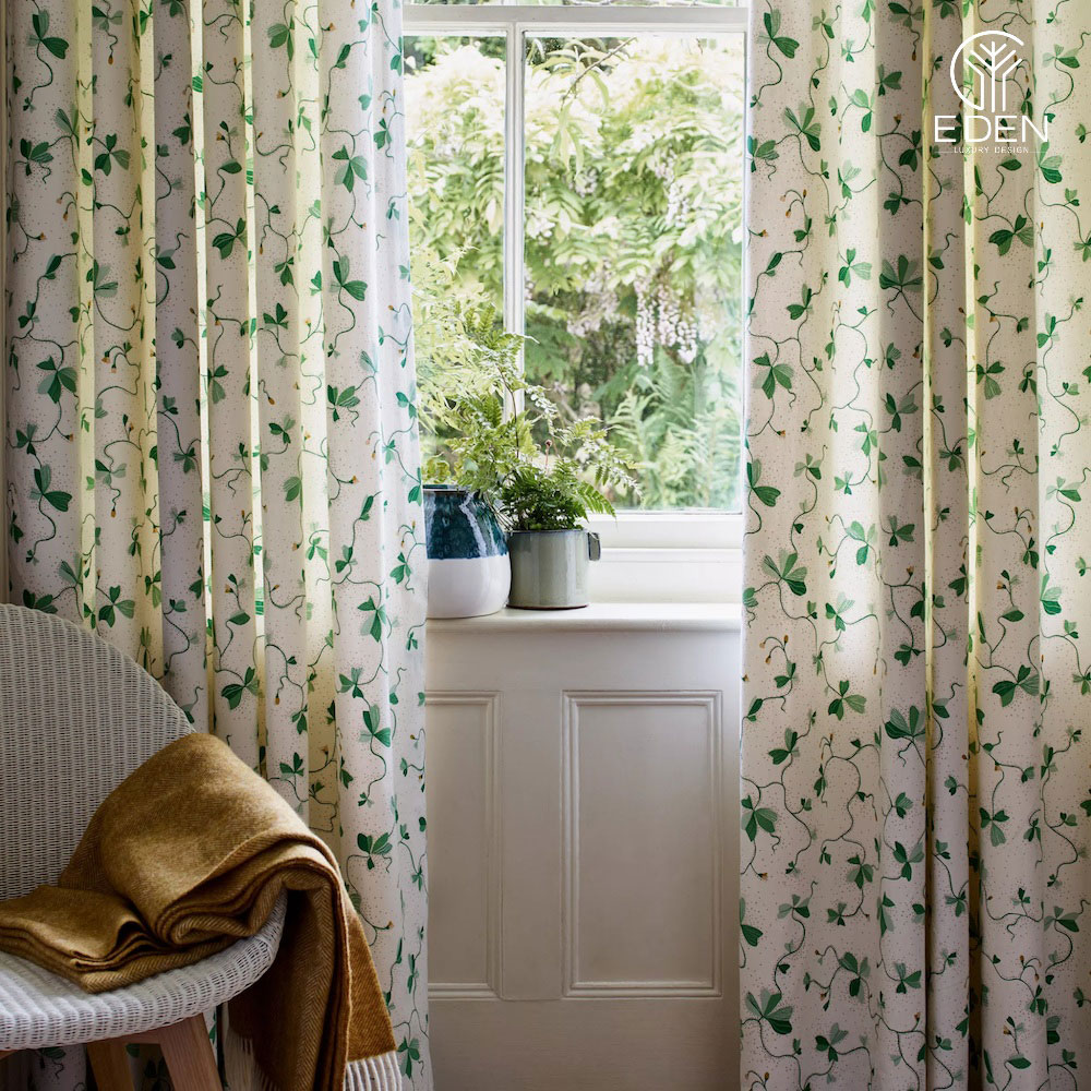 Họa tiết lá cây dành cho rèm cửa phòng khách hơi hướng thiên nhiên