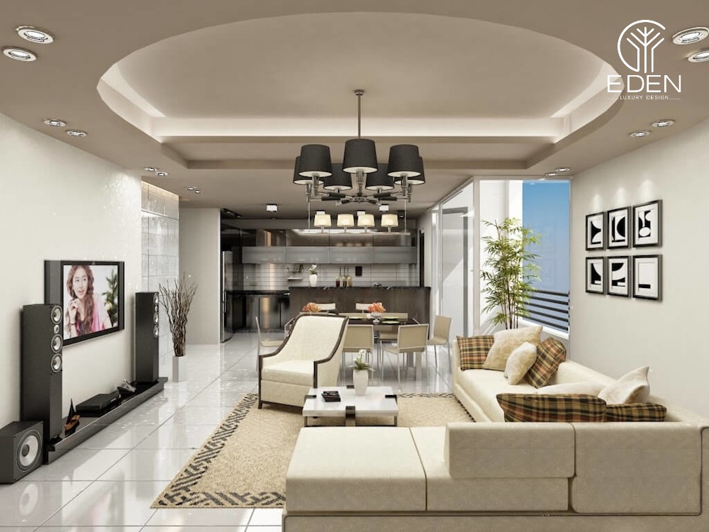 Lựa chọn trần thạch cao theo kiến trúc, kết cấu của không gian phòng khách