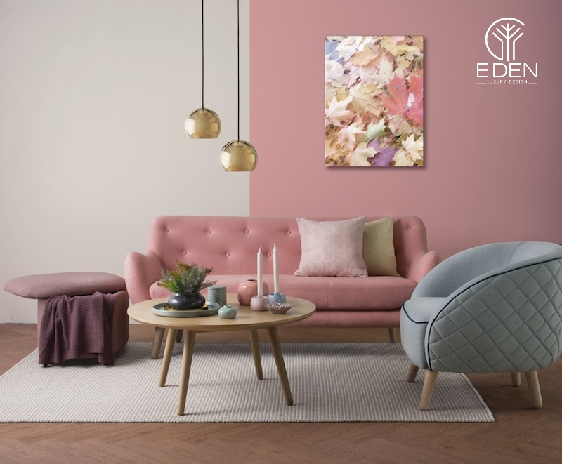 Minh họa không gian phòng khách màu hồng mộng mơ