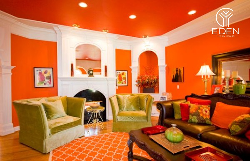 Minh họa màu cam dành cho không gian phòng khách vô cùng mới mẻ