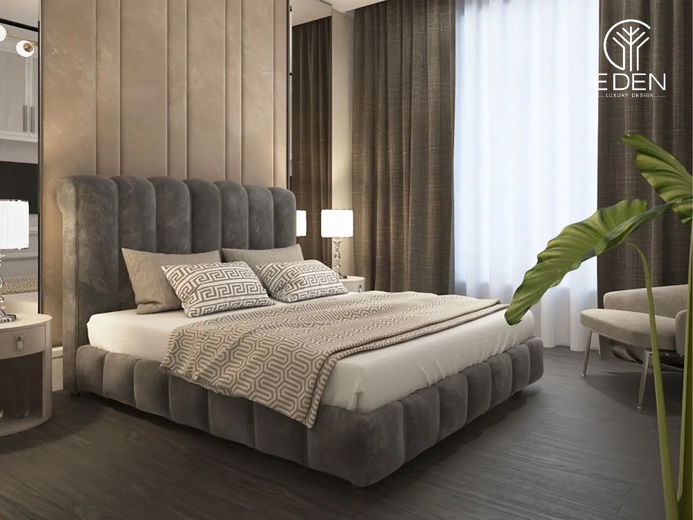 Sử dụng một tấm ốp đầu giường cỡ lớn có chiều dài bằng khoảng cách giữa sàn và trần nhà