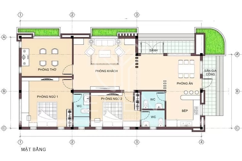 Thiết kế hiện đại và chức năng tiện ích cho nhà cấp 4 mái thái 2 phòng ngủ và phòng thờ