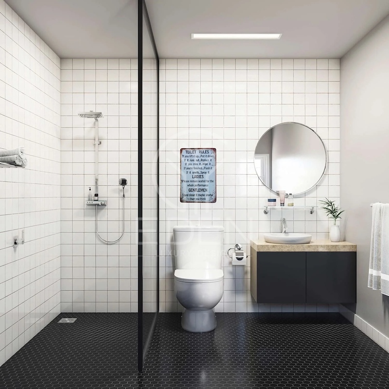 Phòng tắm đơn giản ốp tường bàng đá đảm bảo vệ sinh