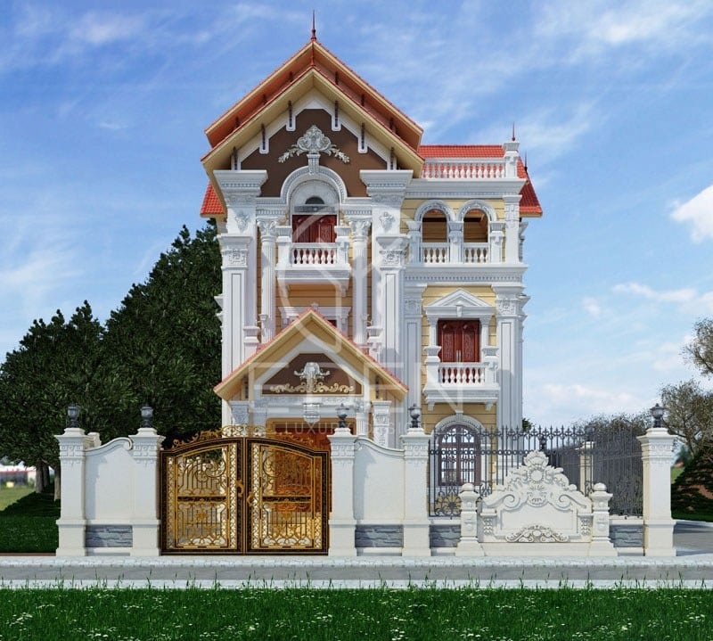 Thiết kế biệt thự mini mái Thái cổ điển với điểm nhấn là cổng chính sang trọng