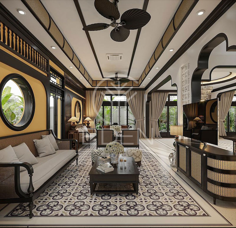Mẫu thiết kế nội thất biệt thự song lập lấy cảm hứng từ phong cách Indochine