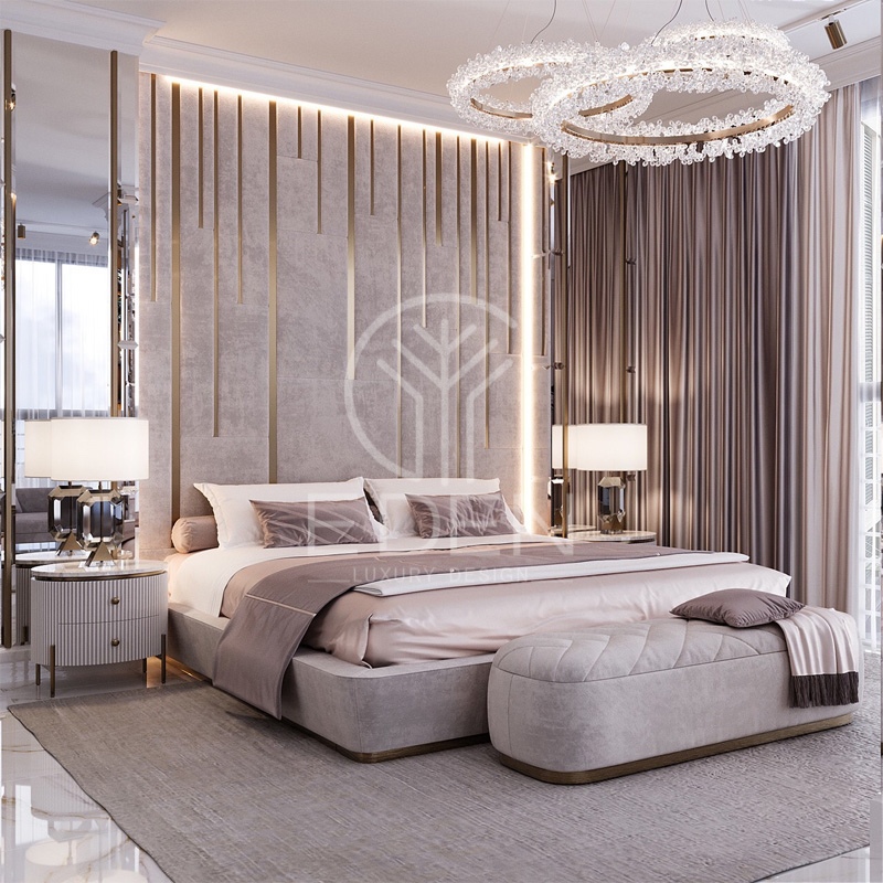 Không gian phòng ngủ với nội thất cao cấp từ chất liệu đắt đỏ được thiết kế riêng