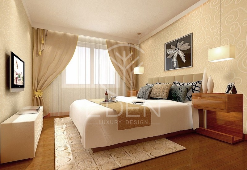 Thiết kế phòng ngủ tối giản ở tầng 1 cho nhà ống 3 tầng kiểu Pháp