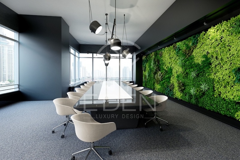 Thiết kế phòng họp cuốn hút với những bức tường được trang trí bằng cây xanh mát mắt
