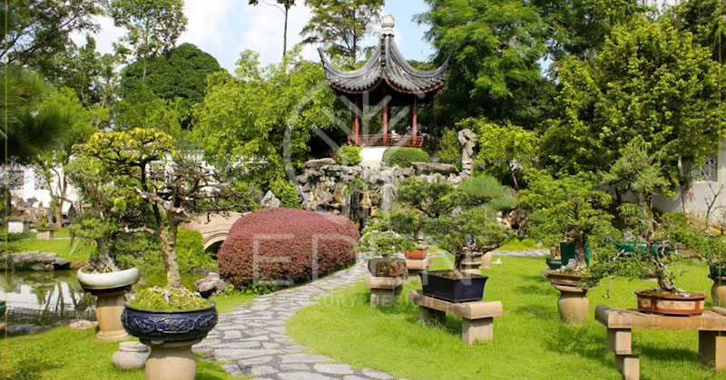Thiết kế sân vườn trước nhà theo kiến trúc của Trung Quốc