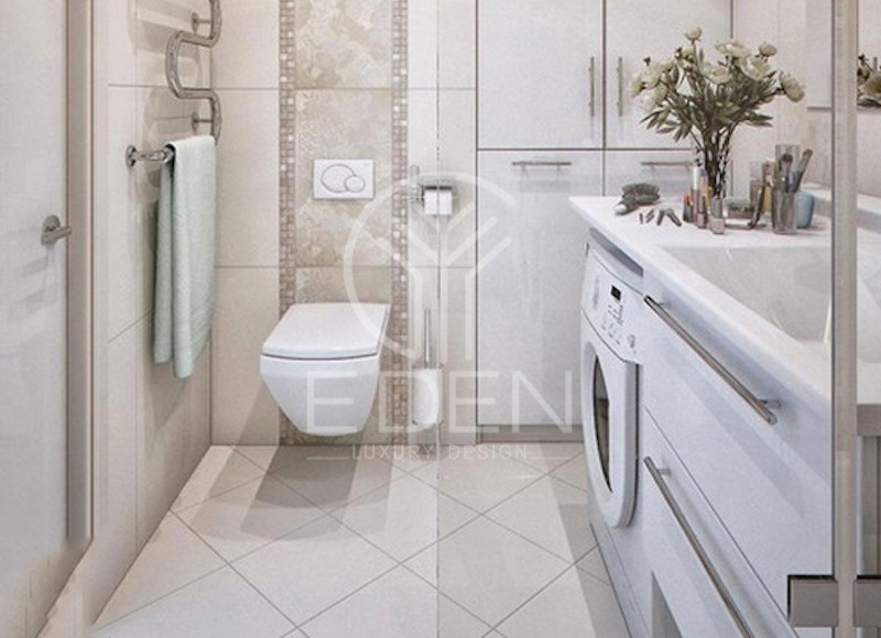 Lát gạch kiểu chéo phù hợp với những phòng tắm hẹp vì khả năng giúp cho không gian trông rộng rãi hơn