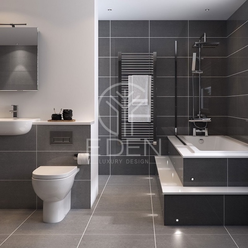 Gạch lát sàn phòng tắm màu đen trong một thiết kế cao cấp và sang trọng