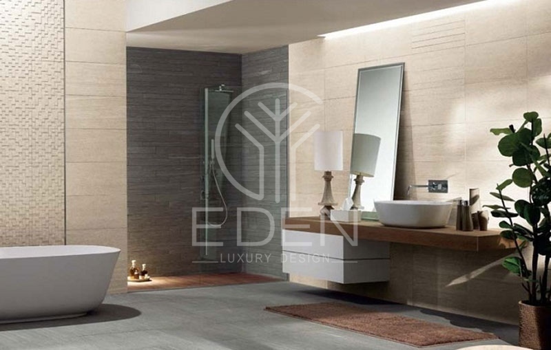 Sử dụng loại gạch ốp sang trọng sẽ nâng tầm đẳng cấp cho khu vực tắm và nhà vệ sinh