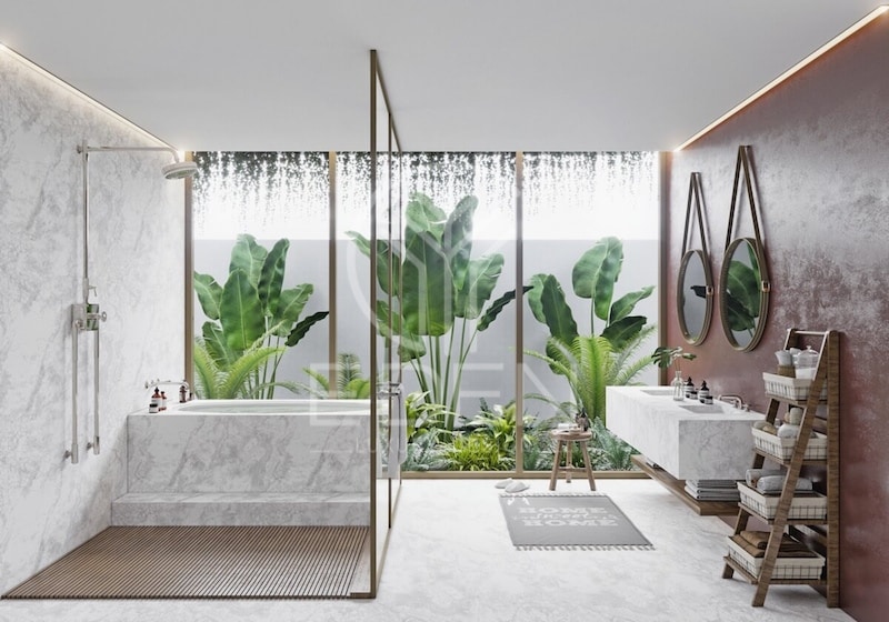 Thiết kế không gian mở thoáng mát và thư giãn cho phòng tắm master