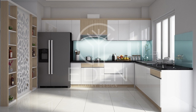 Thiết kế phòng bếp nhỏ theo phong cách tối giản với tủ bếp hình chữ L
