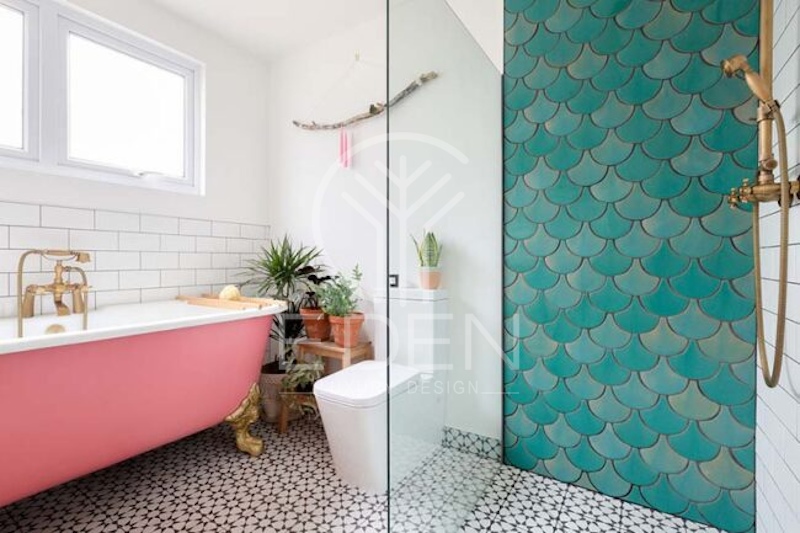 Màu sắc và hoa văn màu gạch dành cho phòng tắm biệt thự vô cùng bắt mắt