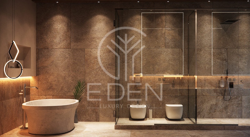 Buồng tắm bằng kính dành cho thiết kế phòng tắm biệt thự hiện đại