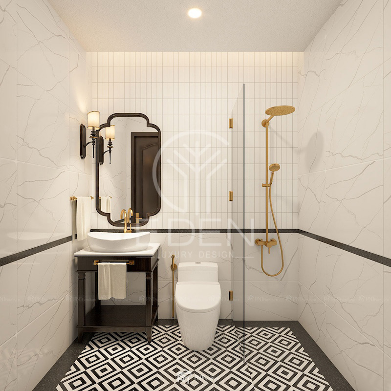 Phòng tắm phong cách Indochine đơn giản với diện tích nhỏ