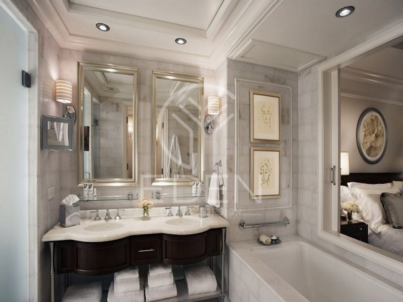 Phối hợp gỗ và đồng trong thiết kế phòng tắm cũng là cách thể hiện gu thẩm mỹ tinh tế của gia chủ