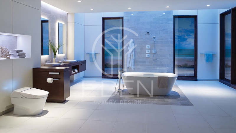 Thiết kế vách tường là chi tiết quan trọng để tôn lên tính thẩm mỹ của phòng tắm phong cách tân cổ điển