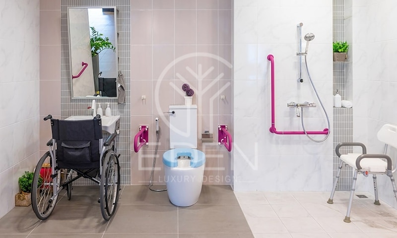 Cửa ra vào nhà vệ sinh cho người già cần có diện tích rộng rãi và thoải mái khi di chuyển