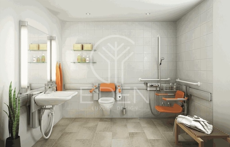 Mẫu thiết kế nhà vệ sinh cho người già đầy đủ công năng và đảm bảo an toàn