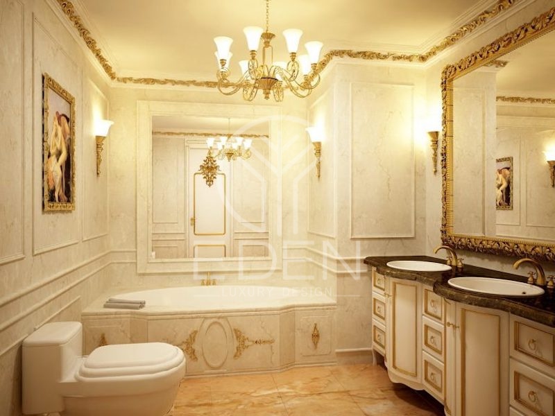 Mẫu phòng tắm 10m2 sang trọng được thiết kế theo phong cách tân cổ điển