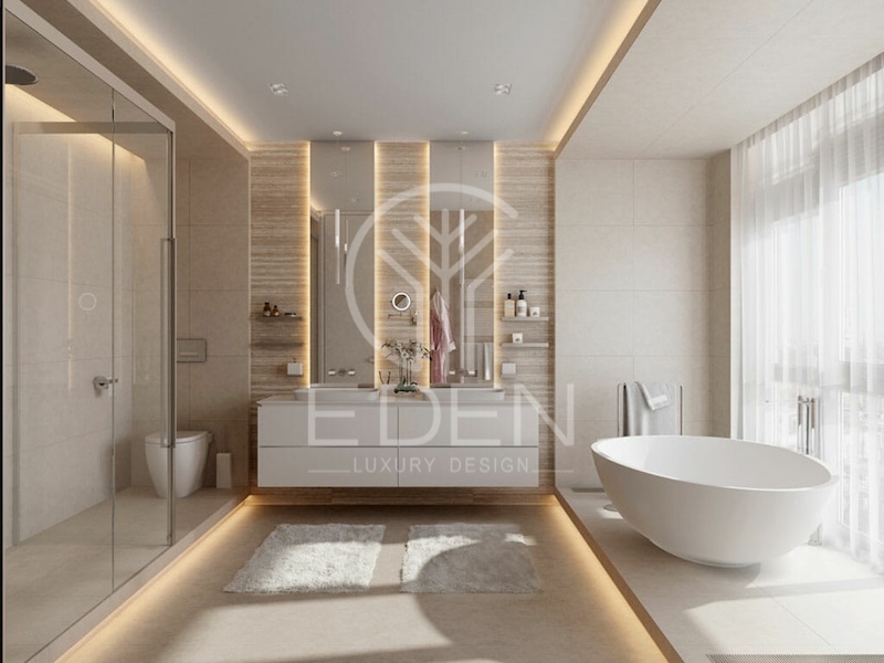 Phòng tắm 10m2 được thiết kế đầy đủ tiện nghi với vẻ đẹp hiện đại sang trọng