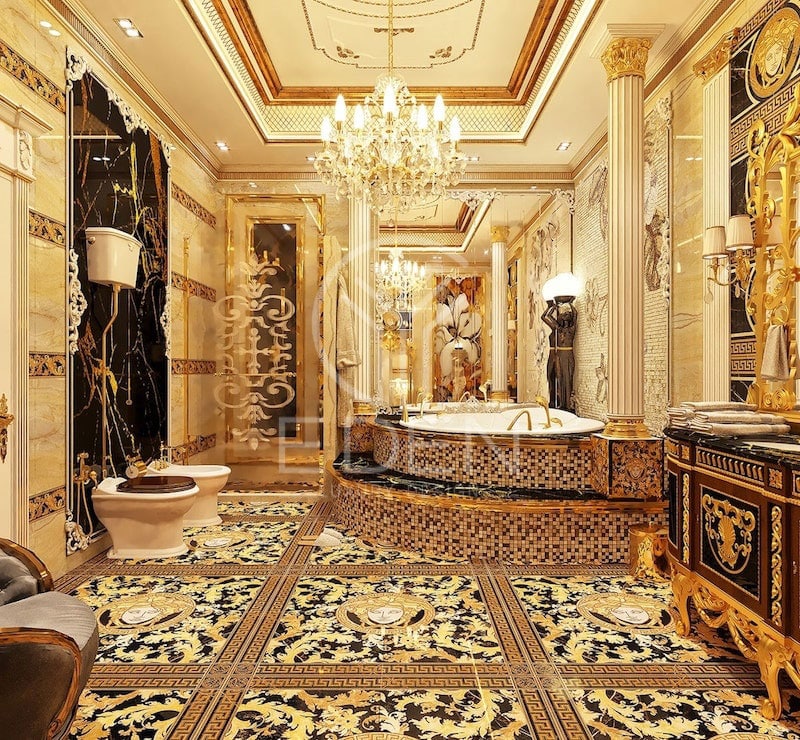 Thiết kế phòng tắm cổ điển trang nhã và đẳng cấp với những họa tiết tinh xảo