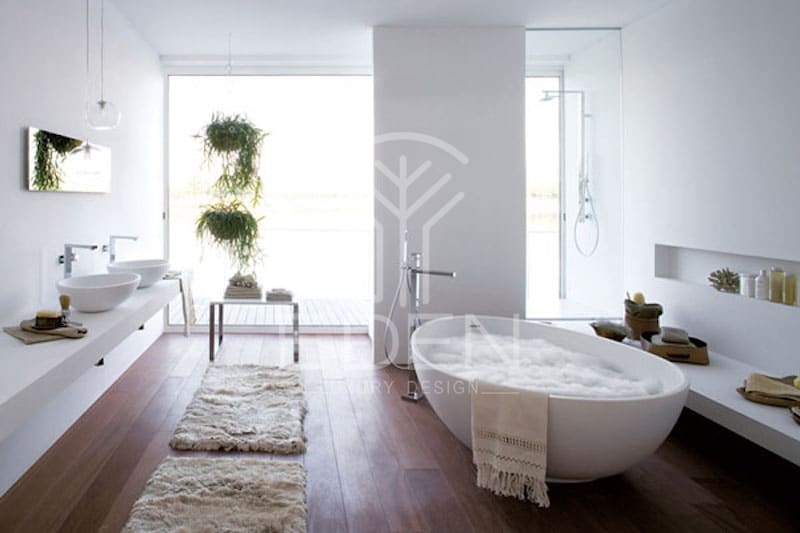 Thiết kế nhà tắm có bồn tắm nằm hiện đại rất tinh tế và sang trọng