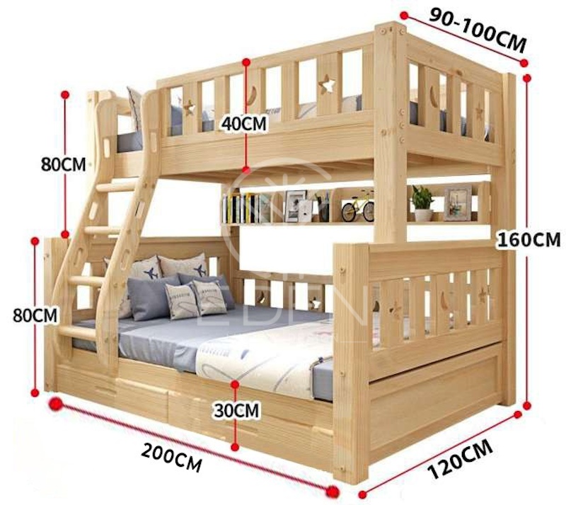 Kích thước phù hợp cho giường tầng có tủ quần áo dành cho trẻ em