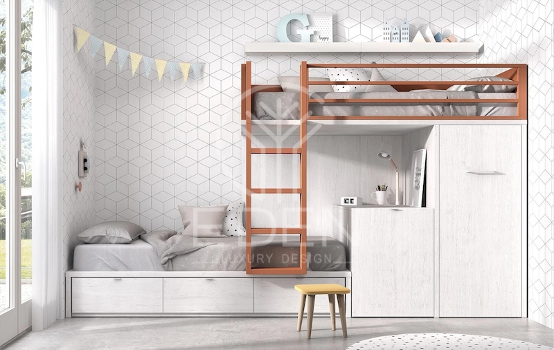 Mẫu giường được thiết kế âm tường có kết hợp thông minh cùng với tủ quần áo