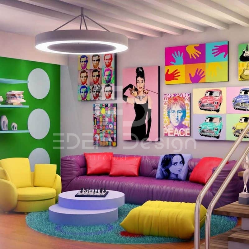 Phòng khách phong cách Maverick sử dụng màu sắc và chất liệu ấn tượng