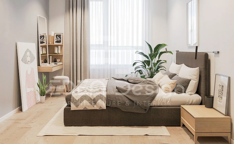Phòng ngủ được thiết kế tối giản trong phong cách thiết kế Eco