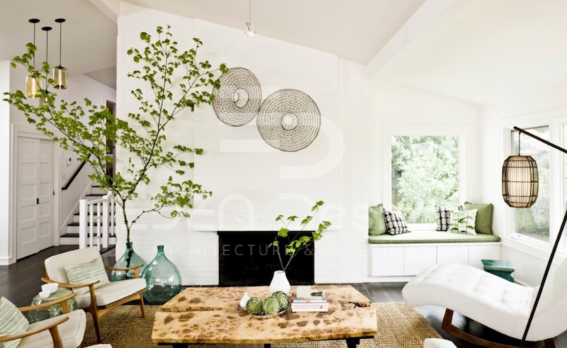 Không gian phòng khách đậm chất Eco với nội thất chủ yếu là chất liệu gỗ