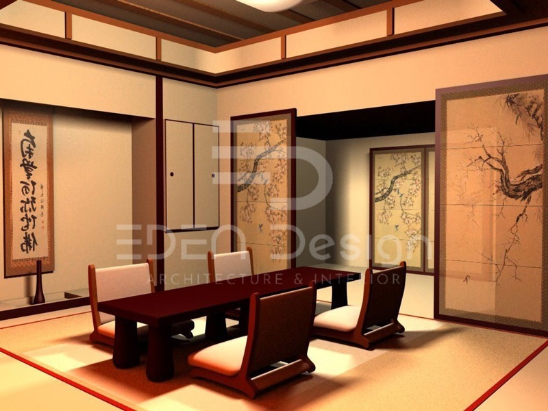 Bộ bàn ghế được làm từ gỗ tự nhiên theo phong cách Nhật Bản góp phần tạo nên không gian bình yên
