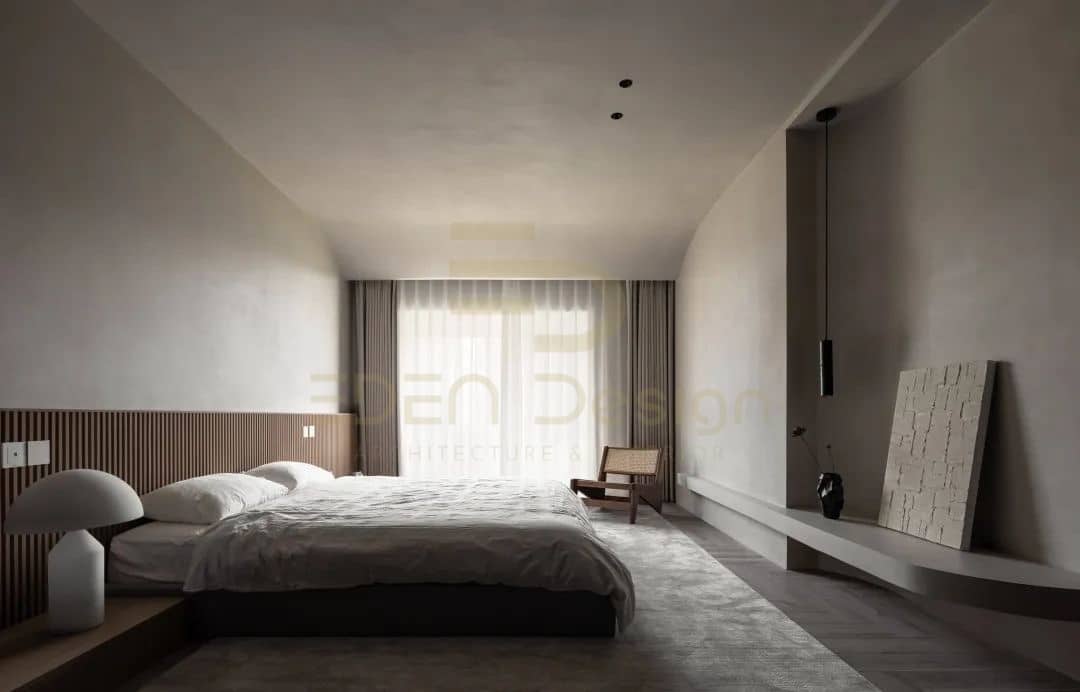 Phòng ngủ với thiết kế nội thất đơn giản nhưng vẫn giữ được tính thẩm mỹ cao
