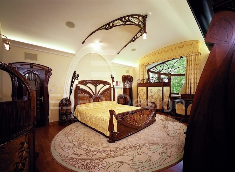 Phòng ngủ trong ngôi nhà theo phong cách nội thất Art Nouveau được thiết kế bất đối xứng