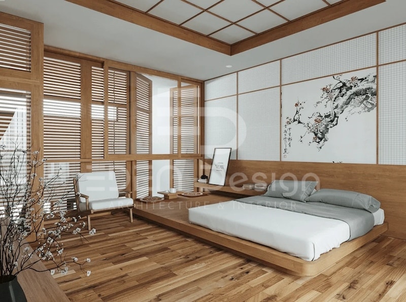 Phòng ngủ Muji hoàn toàn sử dụng chất liệu tự nhiên thể hiện nét văn hóa truyền thống Nhật Bản