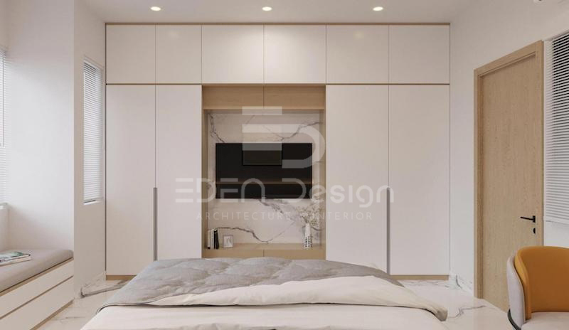 Tủ âm tường tone trắng đơn giản phù hợp với phòng ngủ bị hạn chế về diện tích