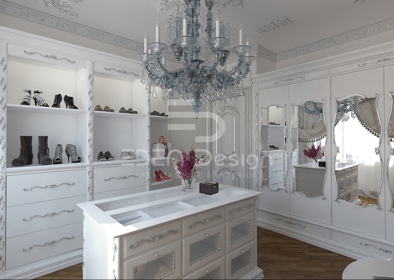 Phòng thay đồ tone trắng sang trọng lấy cảm hứng từ phong cách cổ điển