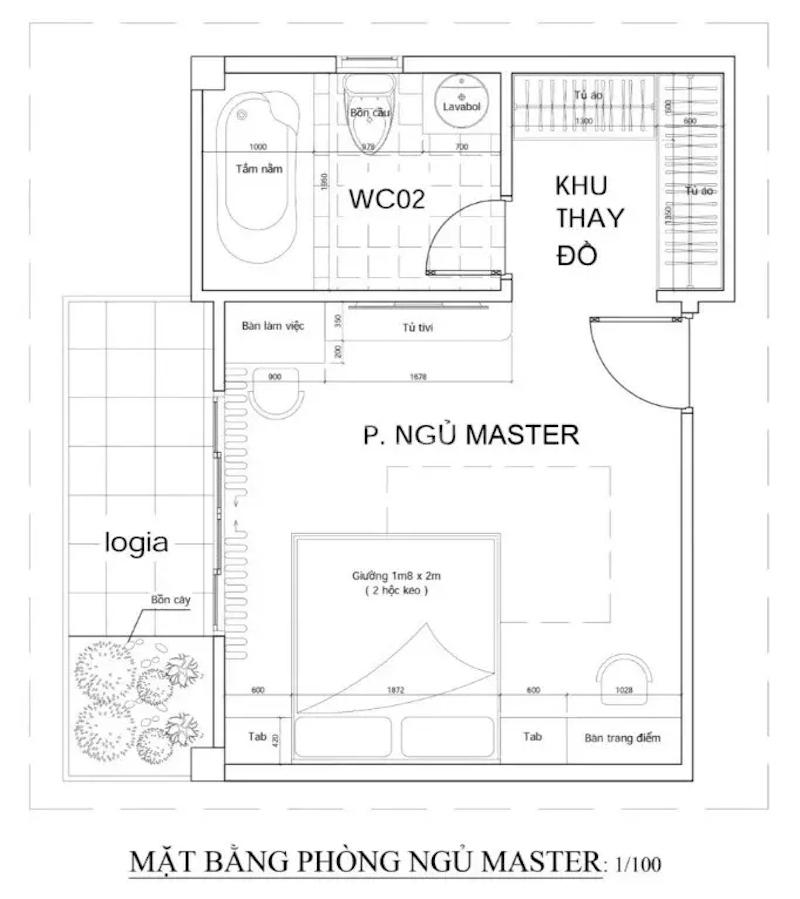 Thiết kế khu thay đồ nằm giữa phòng tắm và phòng ngủ master tiện lợi