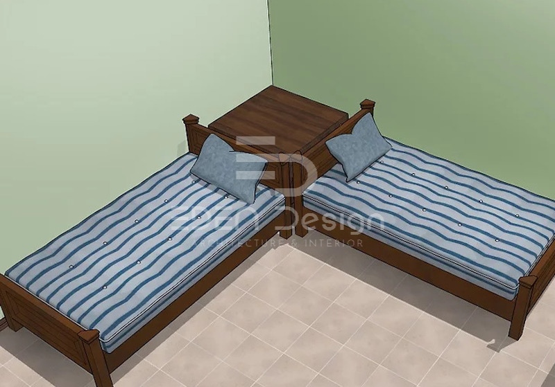 Mô hình bố trí hai giường vuông góc vừa đảm bảo riêng tư vừa giúp tận dụng diện tích