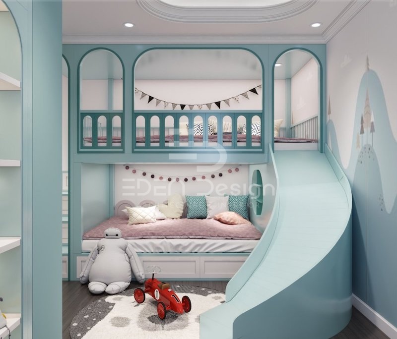 Mẫu thiết kế phòng ngủ đôi cho bé trai và bé gái xinh xắn có chi phí hợp lý