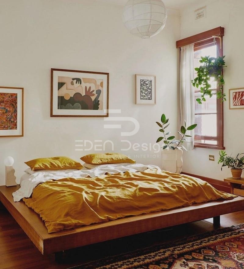 Mẫu thiết kế phòng ngủ 13m2 mang hơi hướng vintage với nội thất gỗ