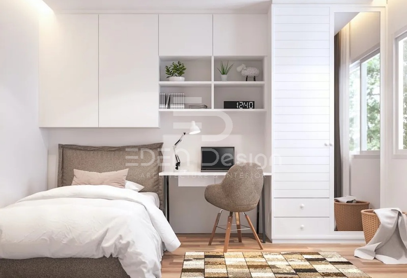 Mẫu thiết kế phòng ngủ 13m2 hiện đại tối giản trong căn hộ chung cư