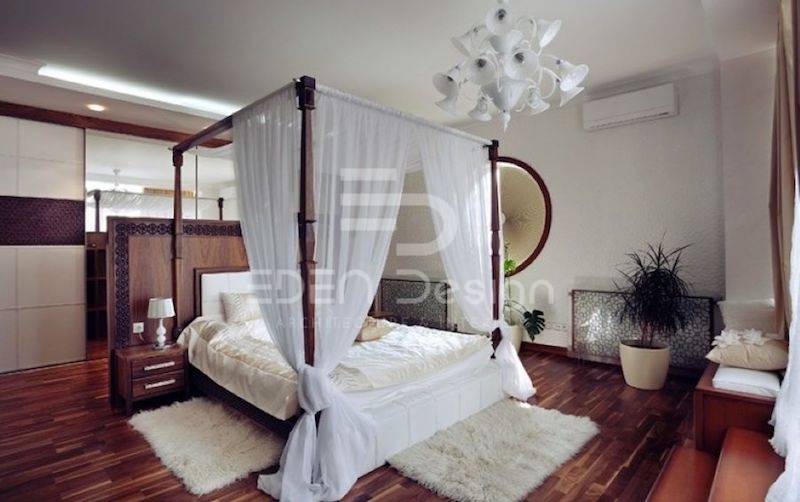 Mẫu phòng ngủ giường bệt có khung gỗ truyền thống và sang chảnh kiểu quý tộc