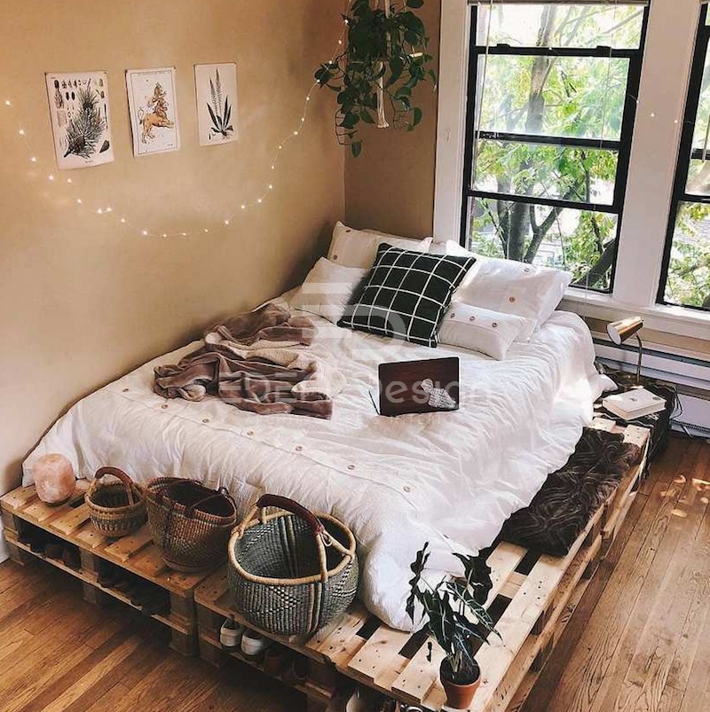 Phòng ngủ nhỏ vintage với giường bệt phù hợp với người độc thân