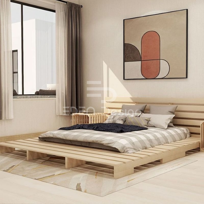 Thiết kế phòng ngủ giường bệt gỗ pallet đơn giản dành cho gia chủ yêu thích sự giản dị mộc mạc