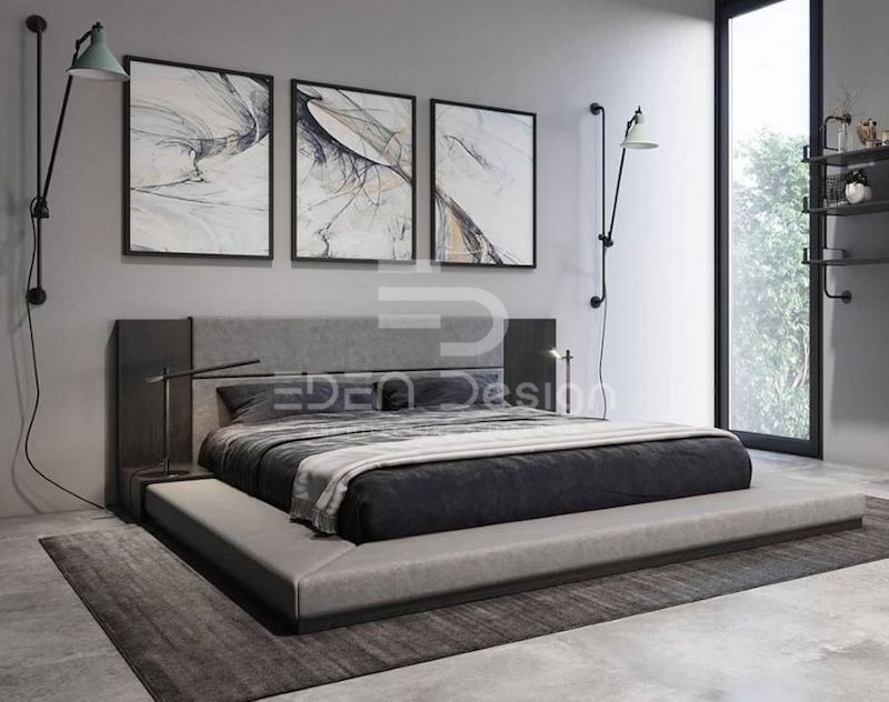 Mẫu phòng ngủ giường bệt hiện đại với gam màu tối đầy huyền bí