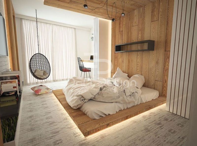 Giường ngủ bệt theo phong cách Nhật Bản thêm ấn tượng nhờ hệ đèn sát sàn